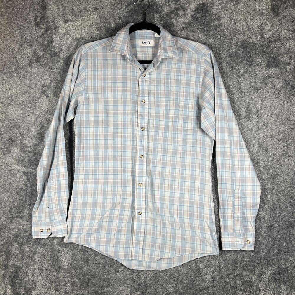 Levi's Shirt Mens S Blue Plaid Long Sleeve Button Up Cotton Casual Point Collar
